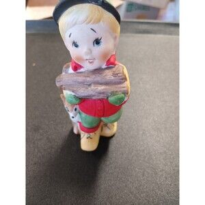 Small vintage Porcelain Boy And Dog Salt Shaker Figurine. Jasco. Taiwan. 4 3/4"